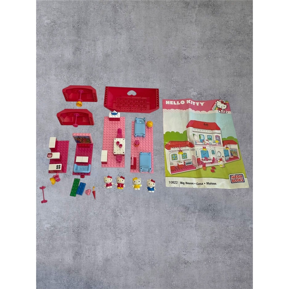 Mega Bloks Hello Kitty Big House Set 10822 Kids Pink Good Incomplete 4 Figures